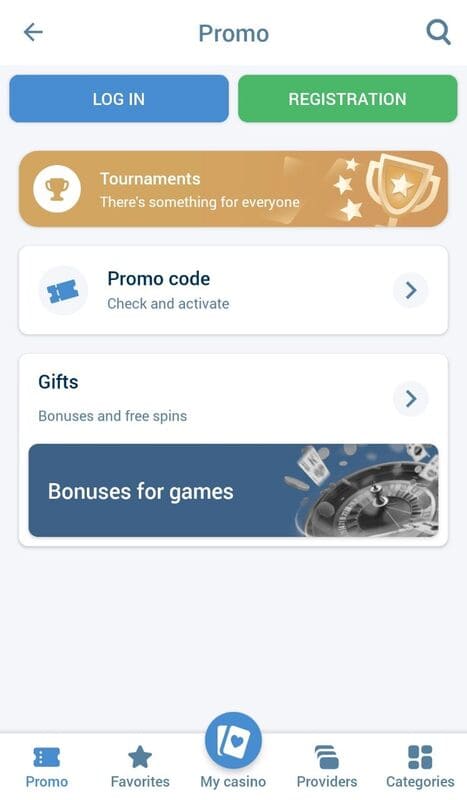 Bonuses and promo codes in the mobile version